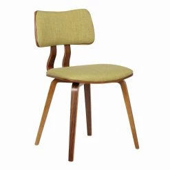 Brown and Green Fabric Upholstered Split Curved Back Wooden Dining Chair by Benjara