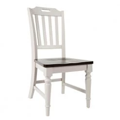 Brown And Light Gray Wooden Chair With Slat Back Design (Set Of 2) by Benjara