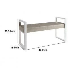 Brown and Silver Metal Frame Bench with Faux Leather Upholstered Cushion Seat 48 in. L x 18 in. W x 23.5 in. H by Benjara -Cheap Benjara Store brown and silver benjara dining benches bm159002 44 1000
