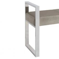 Brown and Silver Metal Frame Bench with Faux Leather Upholstered Cushion Seat 48 in. L x 18 in. W x 23.5 in. H by Benjara -Cheap Benjara Store brown and silver benjara dining benches bm159002 4f 1000