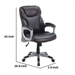 Brown and Silver Leatherette Office Chair with Adjustable Height and Casters by Benjara 9 Brown and Silver Leatherette Office Chair with Adjustable Height and Casters by Benjara -Cheap Benjara Store brown and silver benjara task chairs bm266484 44 1000
