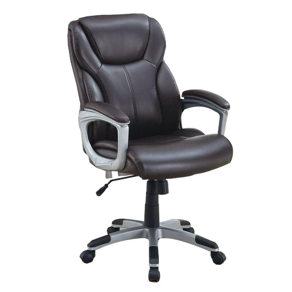 Brown and Silver Leatherette Office Chair with Adjustable Height and Casters by Benjara 1 Brown and Silver Leatherette Office Chair with Adjustable Height and Casters by Benjara