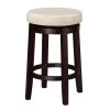25.2 in. H Brown and White Fabric Upholstered Counter Stool with Slanted Legs by Benjara