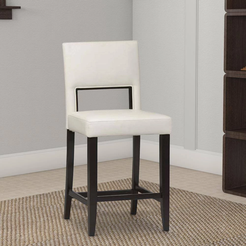 38.5 in. H Brown and White Wooden Counter Stool with Padded Seat and Backrest by Benjara 7 38.5 in. H Brown and White Wooden Counter Stool with Padded Seat and Backrest by Benjara - Image 7