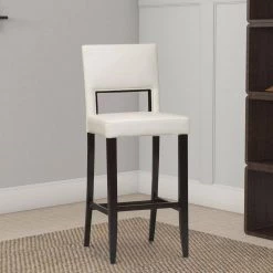 44 in. H Brown and White Wooden Bar Stool with Padded Seat and Backrest by Benjara -Cheap Benjara Store brown and white benjara bar stools bm16673 c3 1000