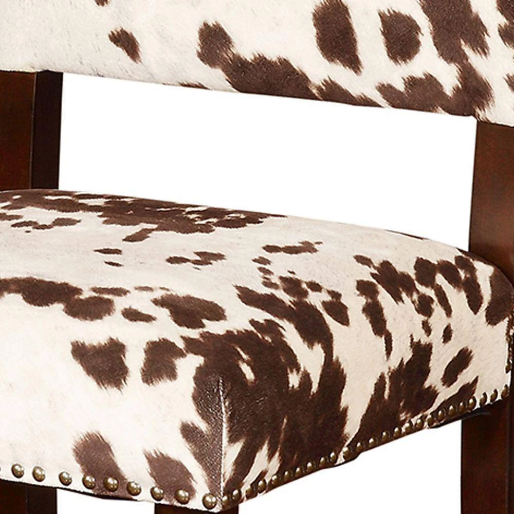 38.75 in. H Brown and White Wooden Counter Stool with Cow Print Upholstery by Benjara 5 38.75 in. H Brown and White Wooden Counter Stool with Cow Print Upholstery by Benjara - Image 5