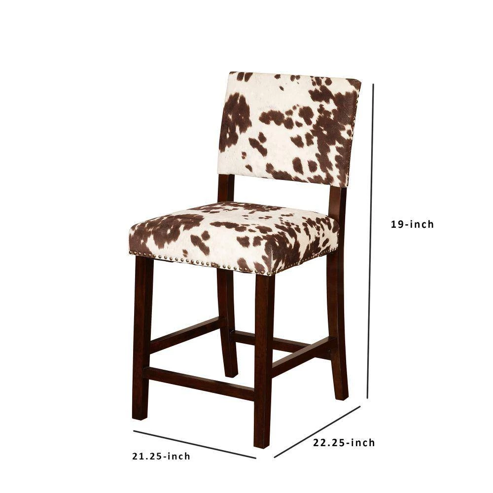38.75 in. H Brown and White Wooden Counter Stool with Cow Print Upholstery by Benjara 6 38.75 in. H Brown and White Wooden Counter Stool with Cow Print Upholstery by Benjara - Image 6