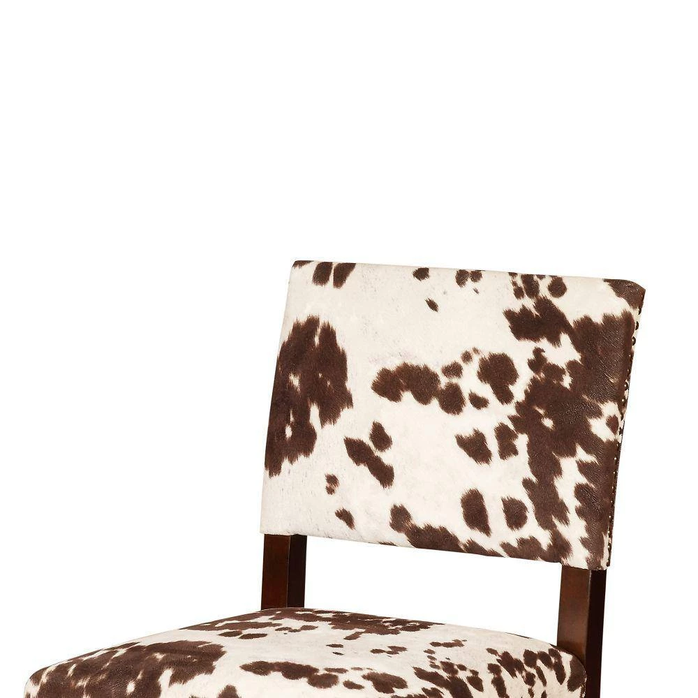 38.75 in. H Brown and White Wooden Counter Stool with Cow Print Upholstery by Benjara 2 38.75 in. H Brown and White Wooden Counter Stool with Cow Print Upholstery by Benjara - Image 2