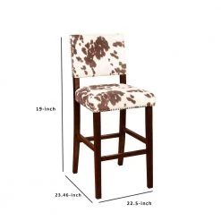 44.75 in. H Brown and White Wooden Bar Stool with Cow Print Upholstery by Benjara -Cheap Benjara Store brown and white benjara bar stools bm16677 44 1000