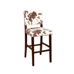 44.75 in. H Brown and White Wooden Bar Stool with Cow Print Upholstery by Benjara