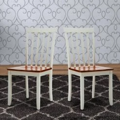 Brown and White Wooden Seat Dining Chair with Slatted Backrest (Set of 2) by Benjara -Cheap Benjara Store brown and white benjara dining chairs bm183360 31 1000