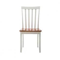 Brown and White Wooden Seat Dining Chair with Slatted Backrest (Set of 2) by Benjara