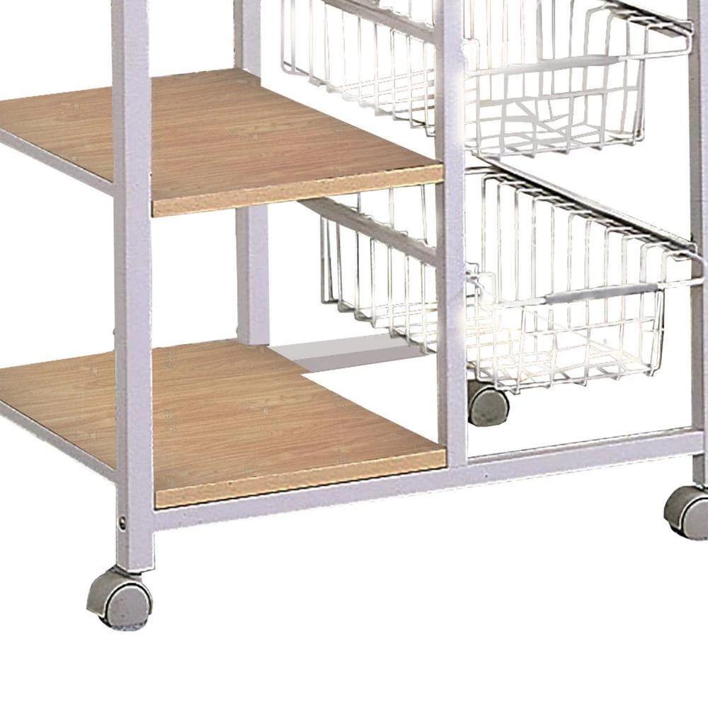 Brown and White Metal Kitchen Cart with 3-Shelves and 2-Storage Compartments by Benjara 4 Brown and White Metal Kitchen Cart with 3-Shelves and 2-Storage Compartments by Benjara - Image 4