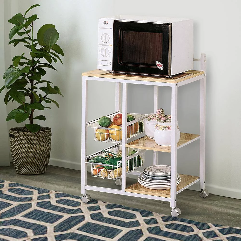 Brown and White Metal Kitchen Cart with 3-Shelves and 2-Storage Compartments by Benjara 6 Brown and White Metal Kitchen Cart with 3-Shelves and 2-Storage Compartments by Benjara - Image 6