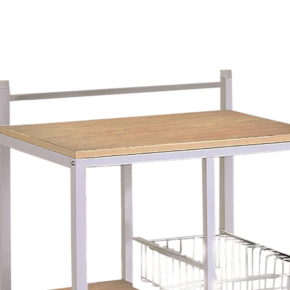 Brown and White Metal Kitchen Cart with 3-Shelves and 2-Storage Compartments by Benjara 2 Brown and White Metal Kitchen Cart with 3-Shelves and 2-Storage Compartments by Benjara - Image 2