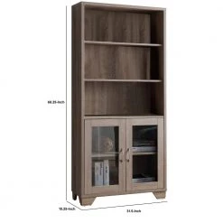 Wooden Book Cabinet Taupe Brown with Three Display Shelves and Two Glass Doors by Benjara 14 Wooden Book Cabinet Taupe Brown with Three Display Shelves and Two Glass Doors by Benjara -Cheap Benjara Store brown benjara accent cabinets bm200680 44 1000
