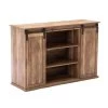 Gray Natural Rustic Media Cabinet with Barn Door and Open Storage by Benjara