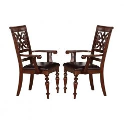 41 in. H Cherry Brown Wooden Side Chair with Leatherette Seat (Set of 2) by Benjara