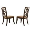Cherry Brown and Beige with Beige Fabric Seat Solid Wooden Side Chair (Set of 2) by Benjara
