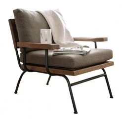 Fabric Upholstered Brown and Black Accent Chair by Benjara