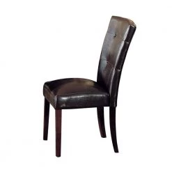 Button Tufted Brown Polyurethane Upholstered Wooden Side Chair (Set of 2 ) by Benjara