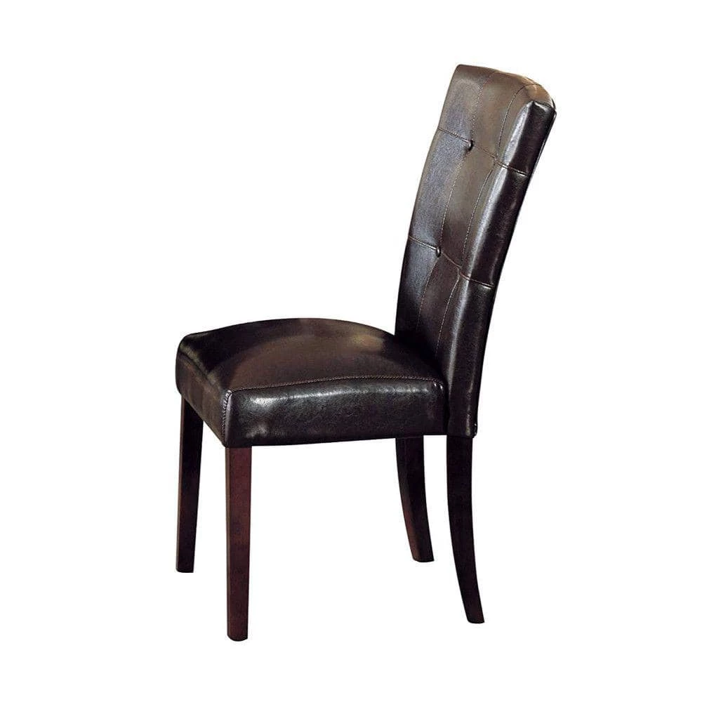 Button Tufted Brown Polyurethane Upholstered Wooden Side Chair (Set of 2 ) by Benjara 1 Button Tufted Brown Polyurethane Upholstered Wooden Side Chair (Set of 2 ) by Benjara