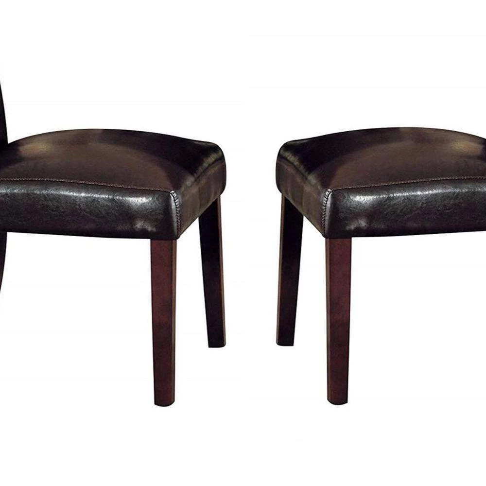 Button Tufted Brown Polyurethane Upholstered Wooden Side Chair (Set of 2 ) by Benjara 3 Button Tufted Brown Polyurethane Upholstered Wooden Side Chair (Set of 2 ) by Benjara - Image 3