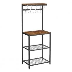 Hugh 57 in. Brown 12-Hooks Baker Rack Microwave Stand Kitchen Shelves by Benjara -Cheap Benjara Store brown benjara baker s racks bm274772 31 1000