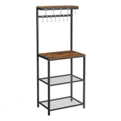 Hugh 57 in. Brown 12-Hooks Baker Rack Microwave Stand Kitchen Shelves by Benjara