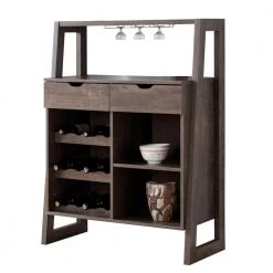 Stylish Brown Wooden 6-Bottles Wine Cabinet with Sled Legs and Spacious Storage by Benjara