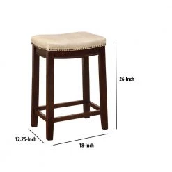 26 in. H Cream and Brown Wooden Counter Stool with Faux Leather Upholstery by Benjara -Cheap Benjara Store brown benjara bar stools bm144057 44 1000