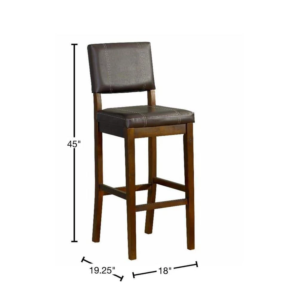 45 in. H Brown Wooden Bar Stool with Leatherette Upholstered Seat and Back by Benjara 3 45 in. H Brown Wooden Bar Stool with Leatherette Upholstered Seat and Back by Benjara - Image 3