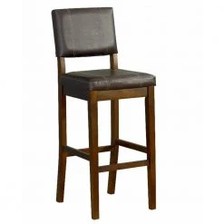 45 in. H Brown Wooden Bar Stool with Leatherette Upholstered Seat and Back by Benjara