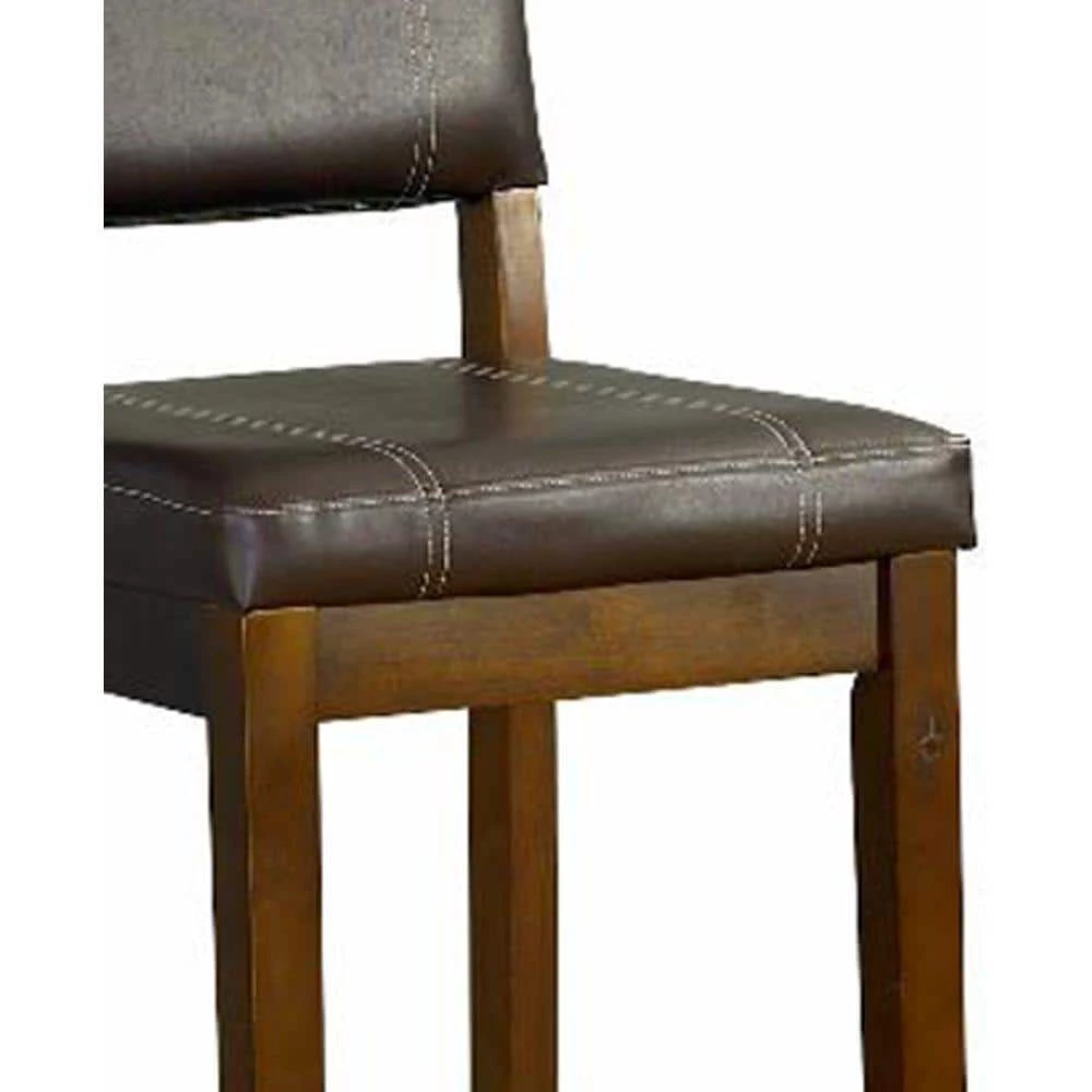 45 in. H Brown Wooden Bar Stool with Leatherette Upholstered Seat and Back by Benjara 2 45 in. H Brown Wooden Bar Stool with Leatherette Upholstered Seat and Back by Benjara - Image 2