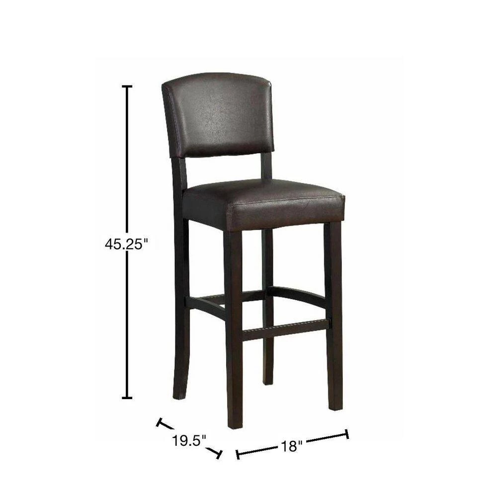 45.25 in. H Brown Wooden Bar Stool with Padded Upholstered Seat and Backrest by Benjara 3 45.25 in. H Brown Wooden Bar Stool with Padded Upholstered Seat and Backrest by Benjara - Image 3