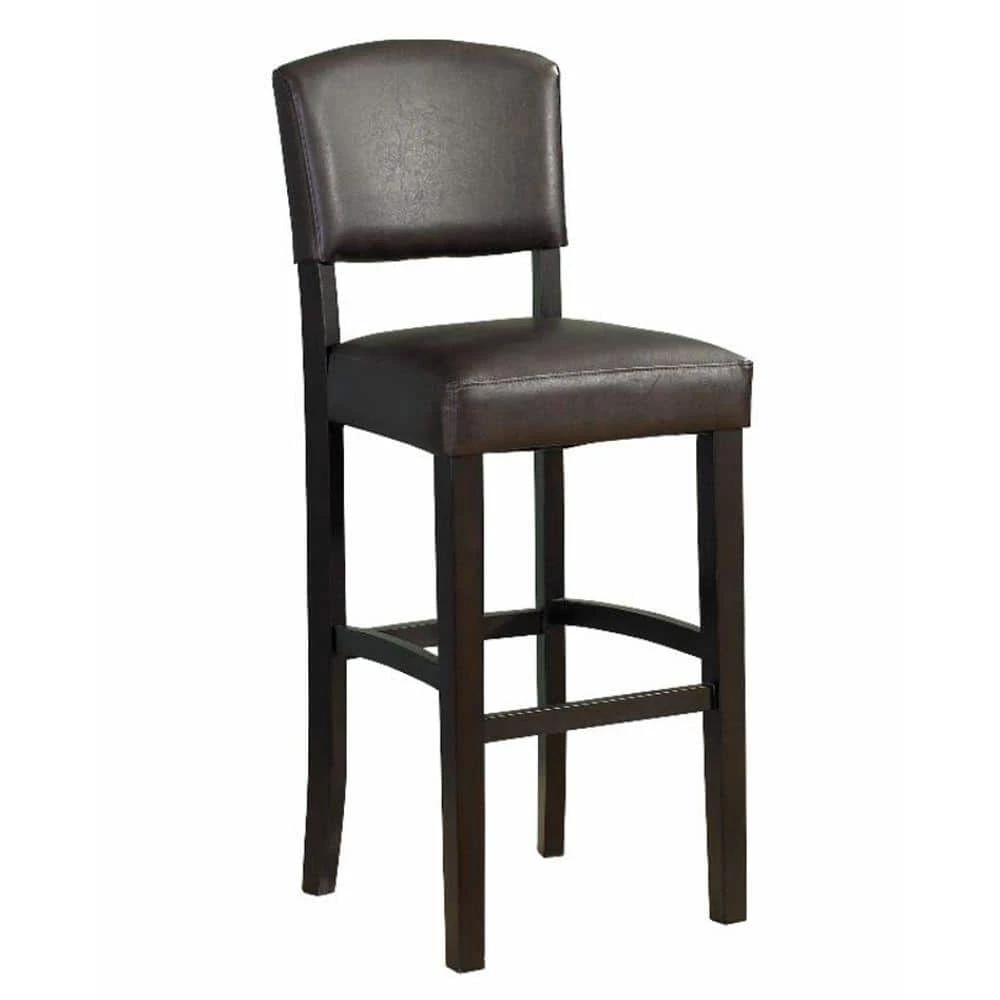 45.25 in. H Brown Wooden Bar Stool with Padded Upholstered Seat and Backrest by Benjara 1 45.25 in. H Brown Wooden Bar Stool with Padded Upholstered Seat and Backrest by Benjara