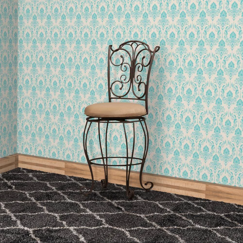 46.5 in. H Brown Metal Bar Stool with Cushioned Seat and Scrollwork Details by Benjara 7 46.5 in. H Brown Metal Bar Stool with Cushioned Seat and Scrollwork Details by Benjara - Image 7