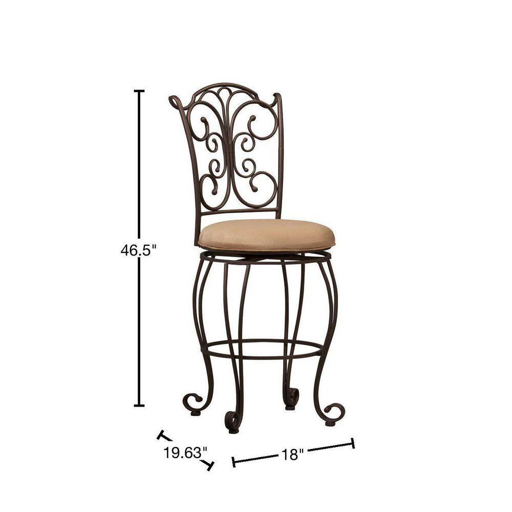 46.5 in. H Brown Metal Bar Stool with Cushioned Seat and Scrollwork Details by Benjara 3 46.5 in. H Brown Metal Bar Stool with Cushioned Seat and Scrollwork Details by Benjara - Image 3