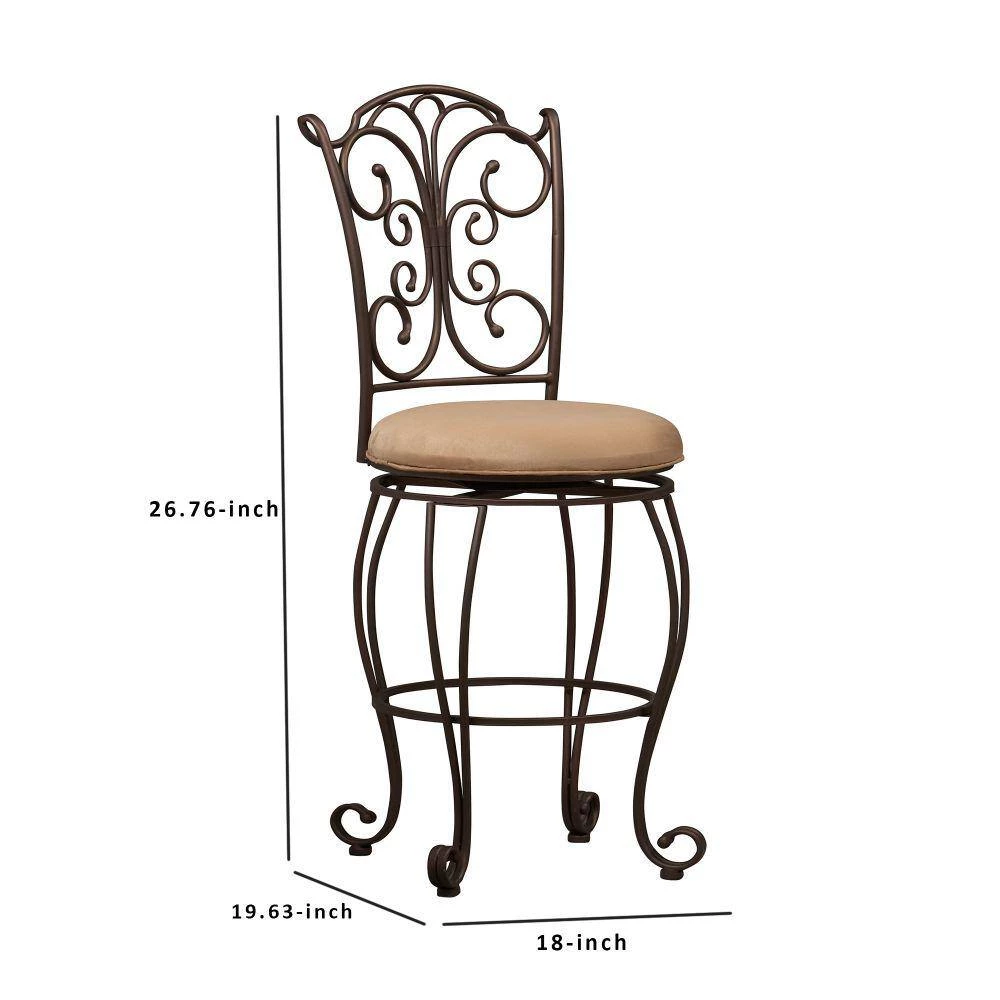 46.5 in. H Brown Metal Bar Stool with Cushioned Seat and Scrollwork Details by Benjara 6 46.5 in. H Brown Metal Bar Stool with Cushioned Seat and Scrollwork Details by Benjara - Image 6