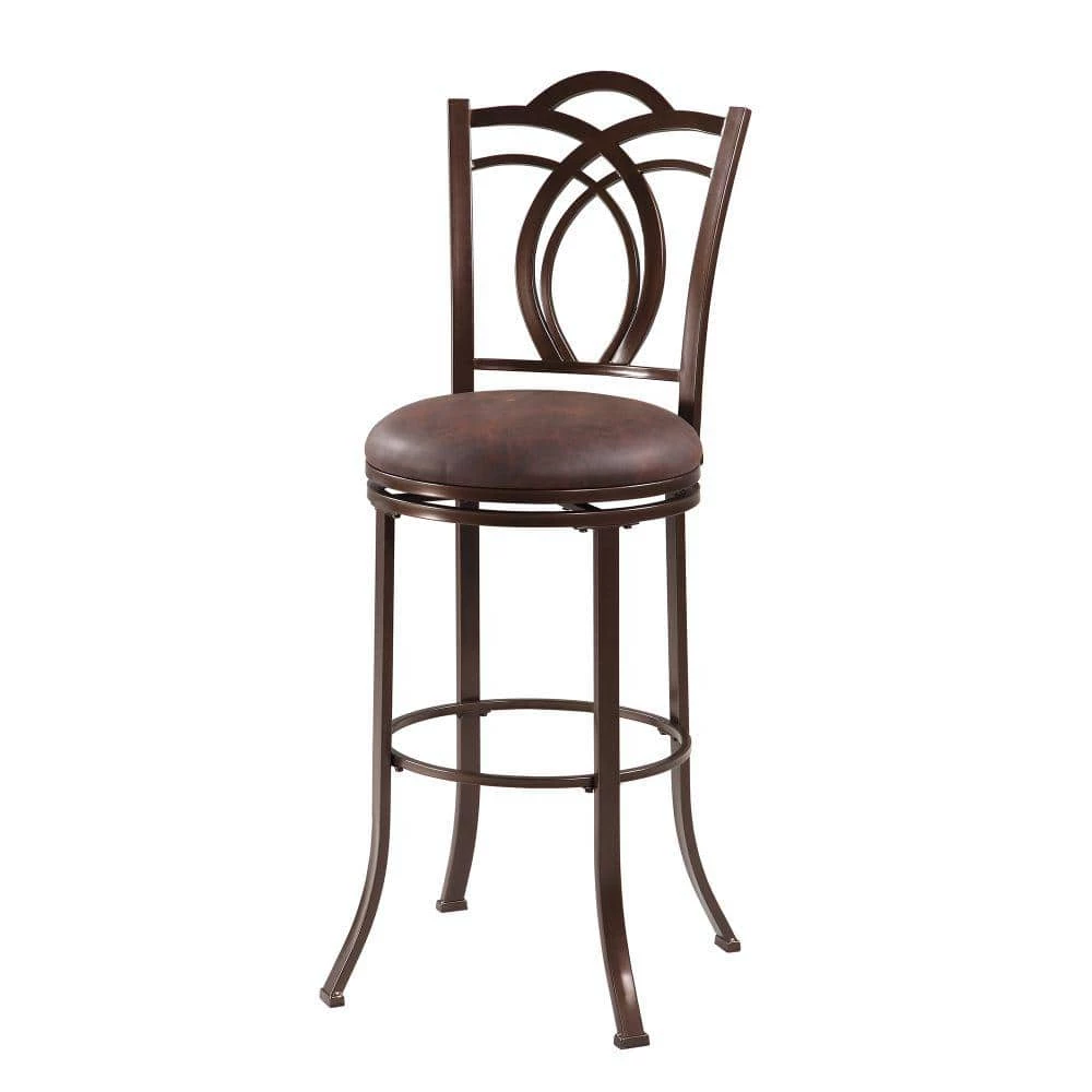 47.25 in. H Brown Metal Bar Stool with Cushioned Swivel Seat and Flared Legs by Benjara 1 47.25 in. H Brown Metal Bar Stool with Cushioned Swivel Seat and Flared Legs by Benjara