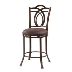 41 in. H Brown Metal Counter Stool with Cushioned Seat and Flared Legs by Benjara