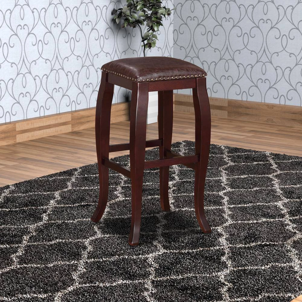 30 in. Brown Backless Wooden Bar Stool with Cushioned Seat and Nailhead Trim Edge by Benjara 7 30 in. Brown Backless Wooden Bar Stool with Cushioned Seat and Nailhead Trim Edge by Benjara - Image 7