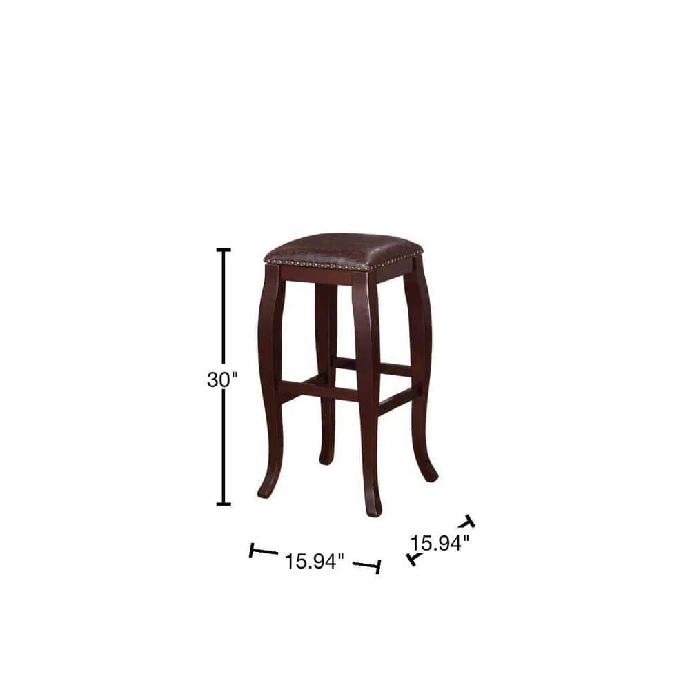 30 in. Brown Backless Wooden Bar Stool with Cushioned Seat and Nailhead Trim Edge by Benjara 2 30 in. Brown Backless Wooden Bar Stool with Cushioned Seat and Nailhead Trim Edge by Benjara - Image 2