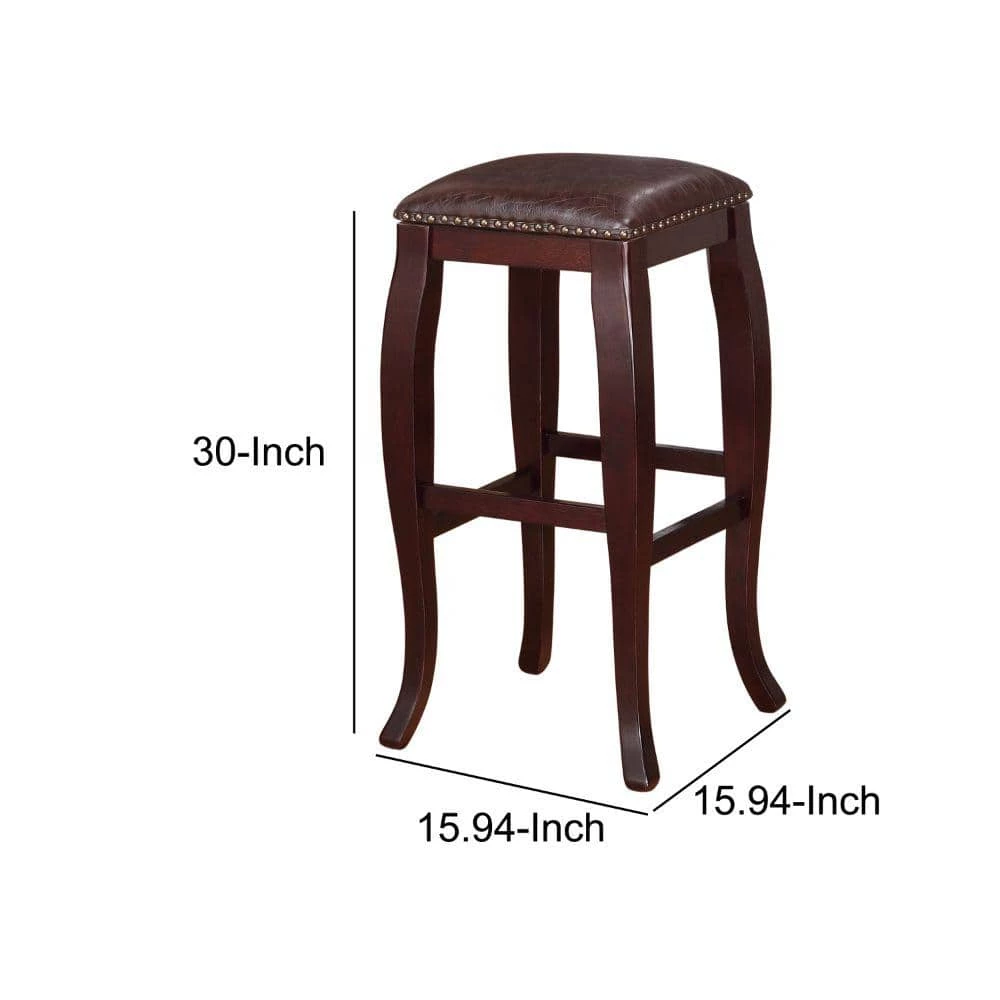 30 in. Brown Backless Wooden Bar Stool with Cushioned Seat and Nailhead Trim Edge by Benjara 6 30 in. Brown Backless Wooden Bar Stool with Cushioned Seat and Nailhead Trim Edge by Benjara - Image 6