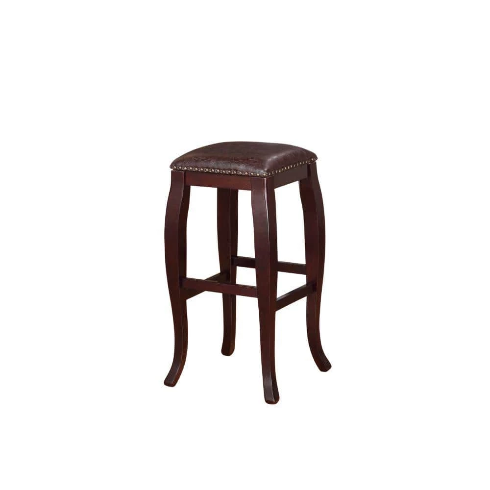 30 in. Brown Backless Wooden Bar Stool with Cushioned Seat and Nailhead Trim Edge by Benjara 1 30 in. Brown Backless Wooden Bar Stool with Cushioned Seat and Nailhead Trim Edge by Benjara