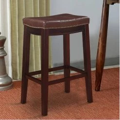 26 in. H Brown Wooden Counter Stool with Faux Leather Upholstery by Benjara -Cheap Benjara Store brown benjara bar stools bm16766 31 1000