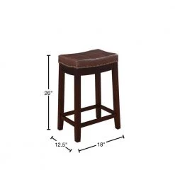 26 in. H Brown Wooden Counter Stool with Faux Leather Upholstery by Benjara -Cheap Benjara Store brown benjara bar stools bm16766 40 1000