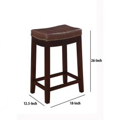 26 in. H Brown Wooden Counter Stool with Faux Leather Upholstery by Benjara -Cheap Benjara Store brown benjara bar stools bm16766 44 1000
