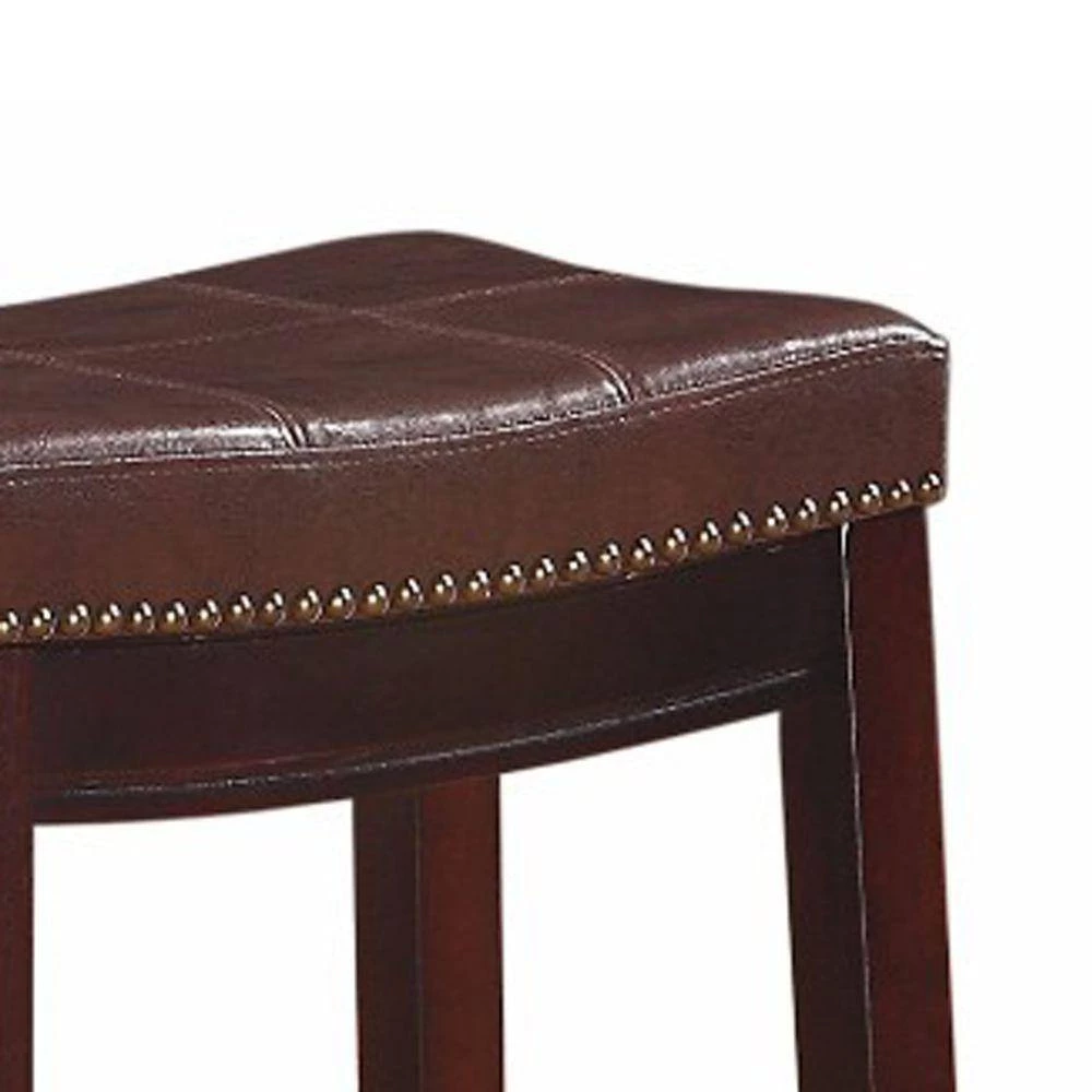 32 in. H Brown Wooden Bar Stool with Faux Leather Upholstery by Benjara 5 32 in. H Brown Wooden Bar Stool with Faux Leather Upholstery by Benjara - Image 5