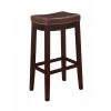 32 in. H Brown Wooden Bar Stool with Faux Leather Upholstery by Benjara